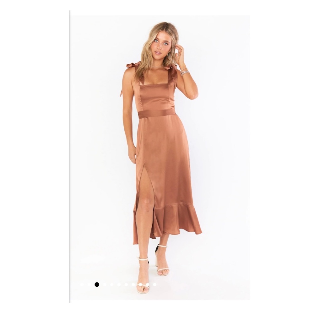 Show Me Your Mumu Claire Midi Dress in Copper Satin (sz.S)